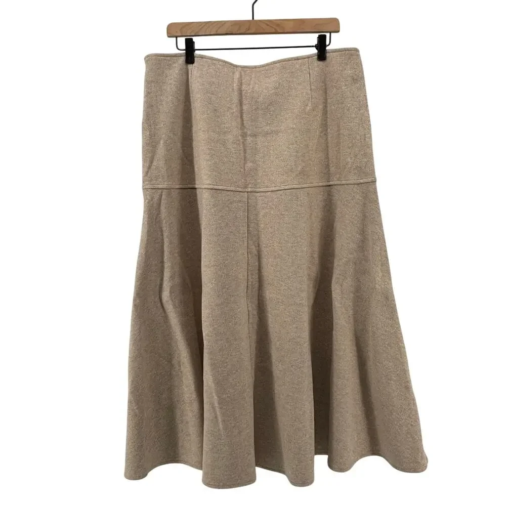OGL Move Fuzz Luxe Wool-like Flared Midi Skirt Heather Oatmeal XL Light Academia